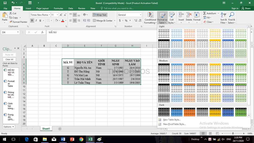 Cách tạo bảng trong Excel mang đến nhiều tiện ích