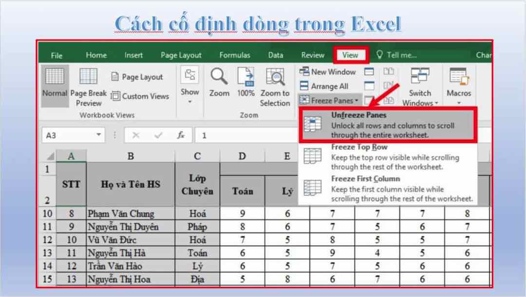 Một số mẹo nhỏ của cố định cột trong Excel