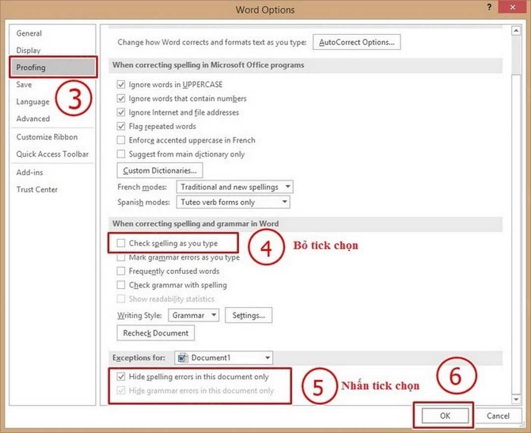 Các thao tác để có thể bỏ gạch đỏ trong word 2013