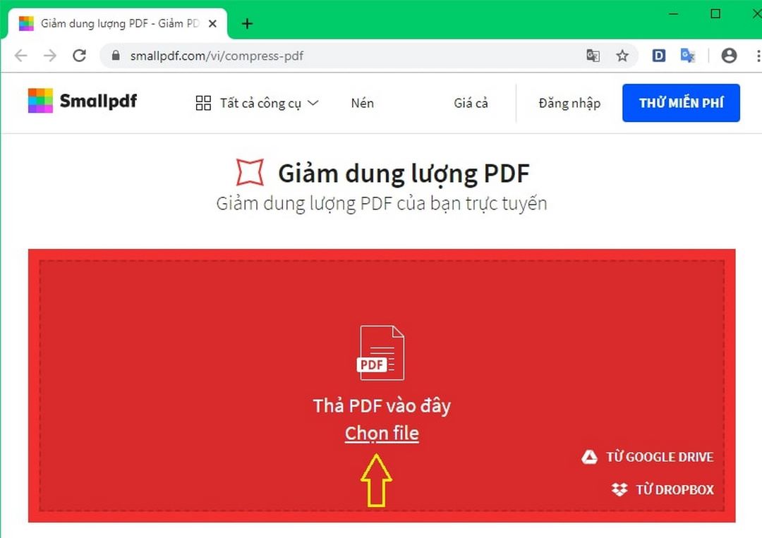 Cách nén file pdf online qua trang web Smallpdf