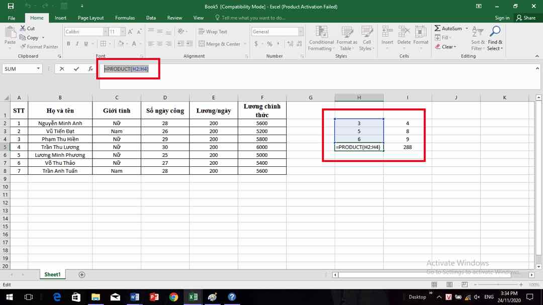 Ứng dụng của hàm nhân Excel trong đời sống thực tế