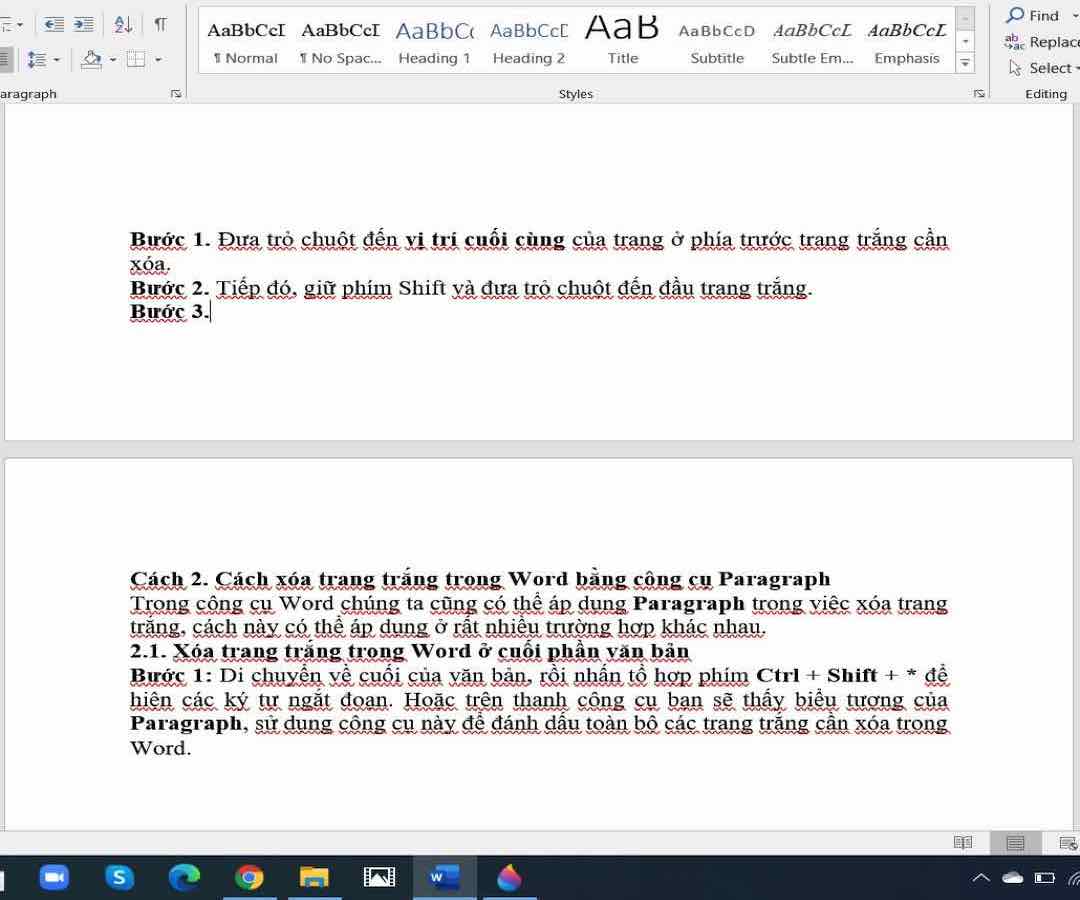 Sử dụng Paragraph để xóa trang trắng sau bảng