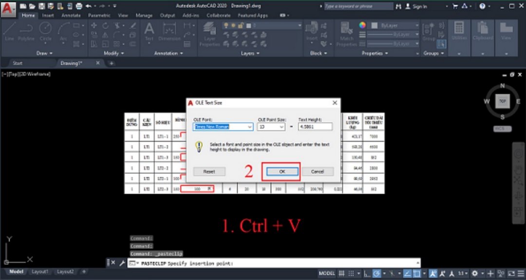 Chèn bảng Excel vào CAD