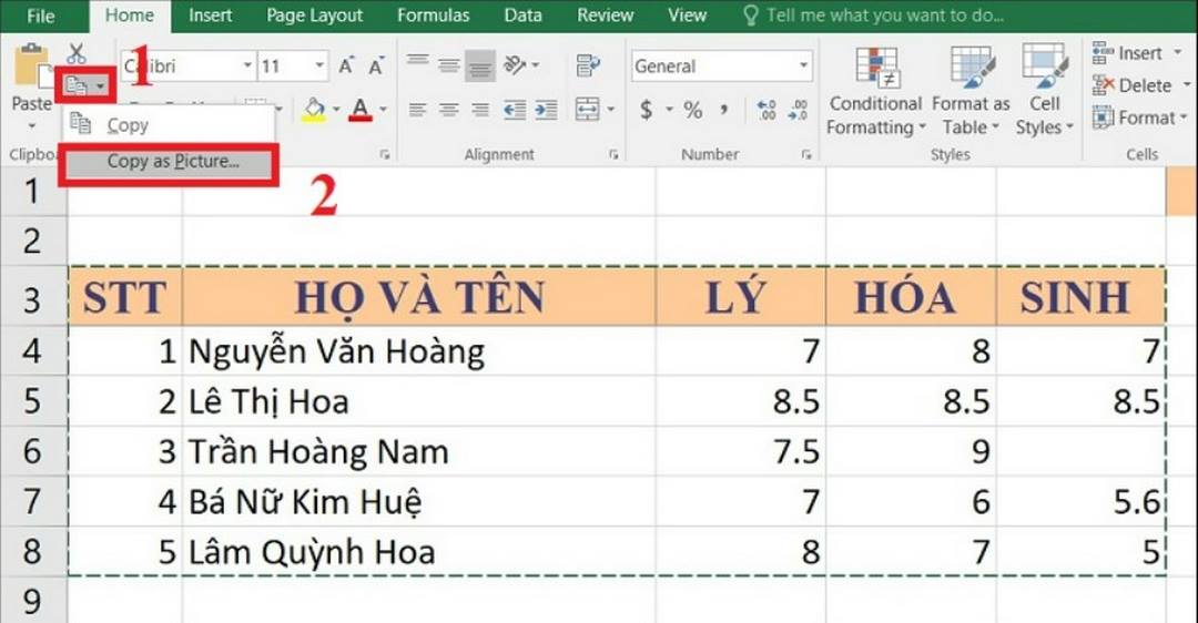 Chuyển Excel sang Word bằng chuyển định dạng sang ảnh