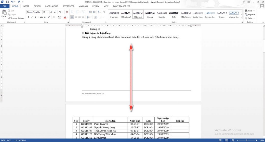 Cách xóa số trang trong word bất kì