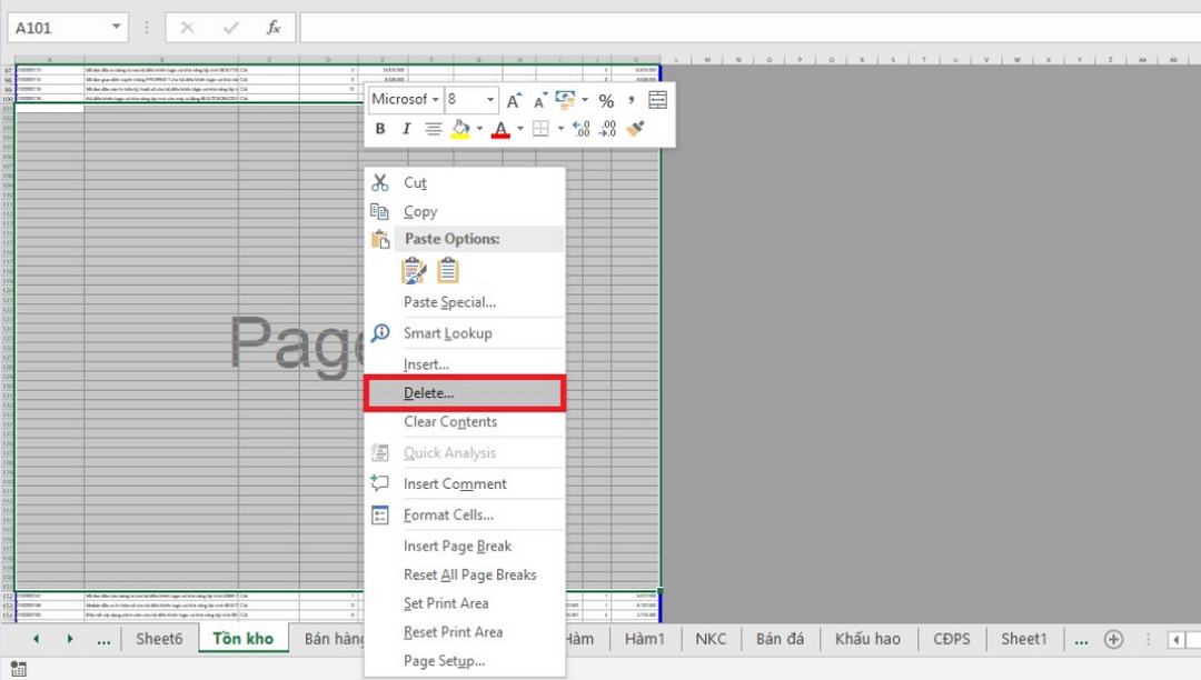 Hướng dẫn cách xóa trang trong Excel