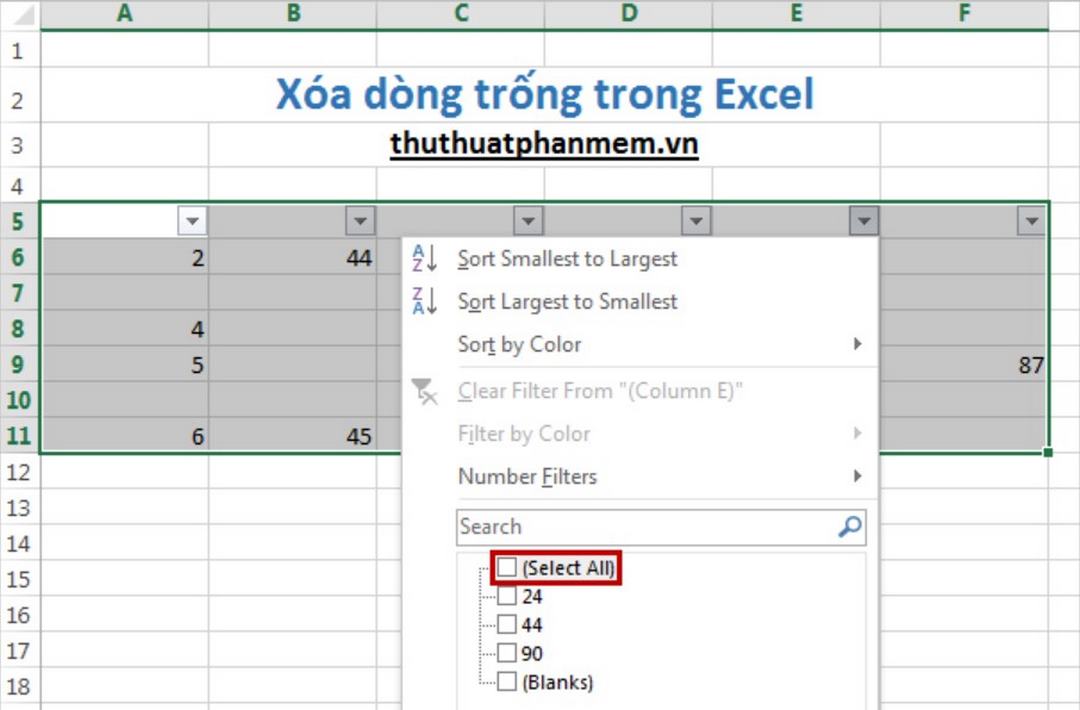 Hướng dẫn xóa dòng trống trong Excel