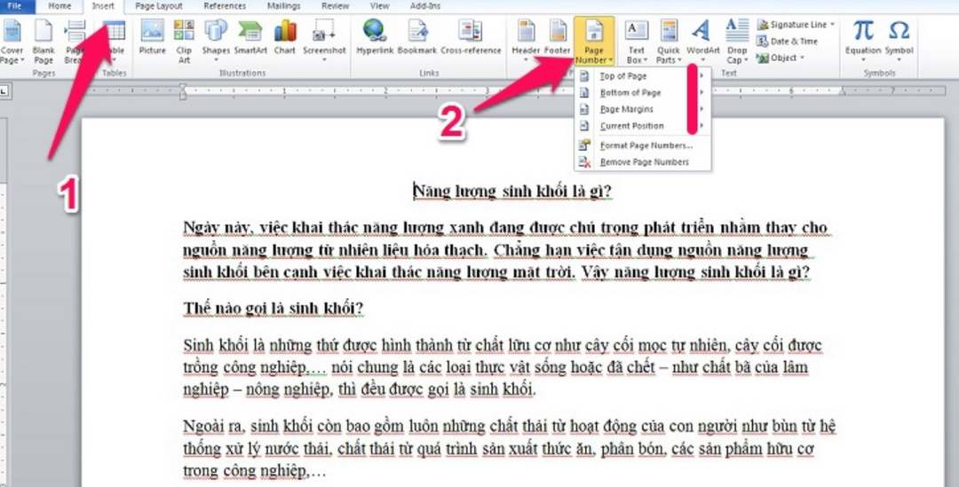 Đánh số trang từ trang bất kỳ trong Word 2007