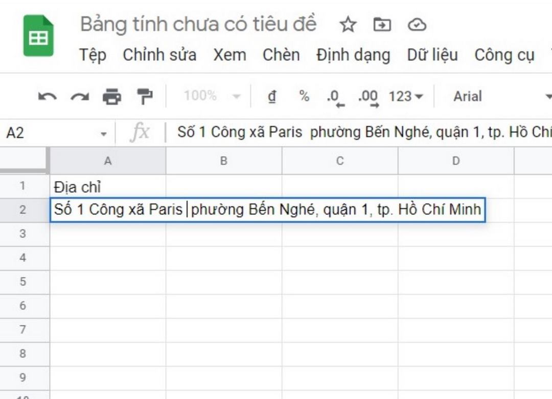 Cách 2. Cách xuống dòng trong Google Sheets bằng Wrap Text